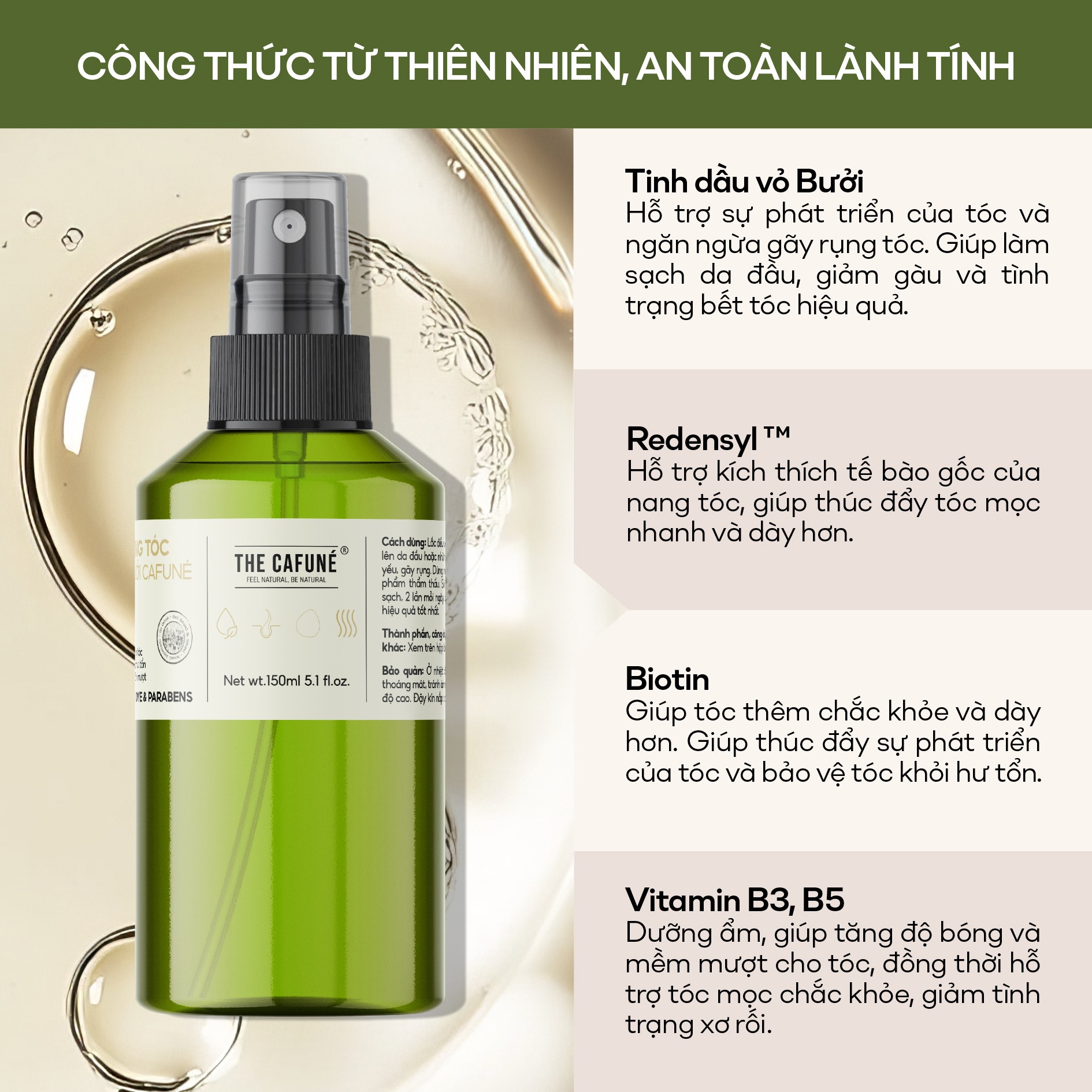 Nước Xịt Dưỡng Tóc Tinh Dầu Bưởi Cafuné 150ml